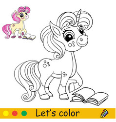 Cute Unicorn In Profile With A Book Coloring