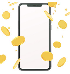 Golden Coins Falling Around Realistic Smartphone