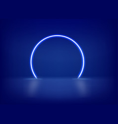 Blue Neon Glowing Circle On Dark Interior 3d