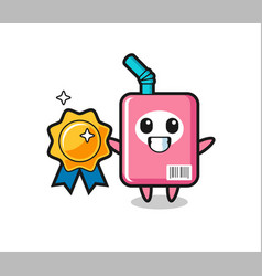 Milk Box Mascot Holding A Golden Badge