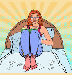 Pop Art Young Woman Reading Book In Bed