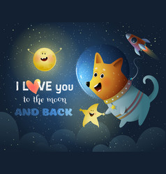 Dog In Outer Space With Moon And Star Kids Poster