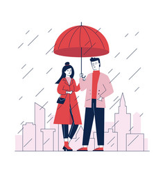 Couple Standing Under Umbrella In Street On Rainy