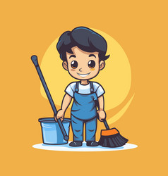 Cute Boy Cleaning The House Service