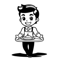 Cute Cartoon Waiter Holding A Plate Of Food