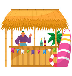 Tropical Summer Beach Bar With Young Female