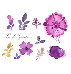 Purple Watercolor Flower Decoration Set