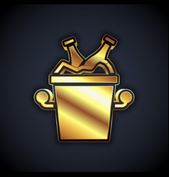 Gold Beer Bottles In Ice Bucket Icon Isolated