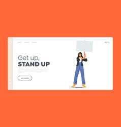 Woman With Protest Banner Landing Page Template