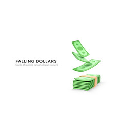 3d Green Dollars Falling To Bundle Of Money Paper