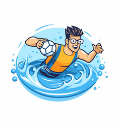 Soccer Player With Ball In The Water Cartoon