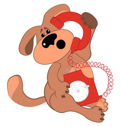 Sad Or Puzzled Dog Talking On A Rare Red Phone