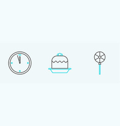 Set Line Lollipop Clock And Cake Icon