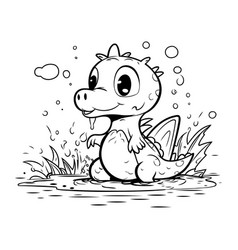 A Cute Dinosaur In The Water Coloring Book