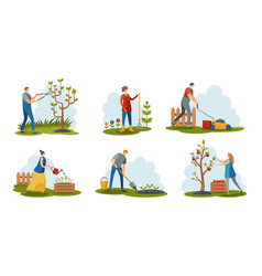 People Gardening Cartoon Characters Working