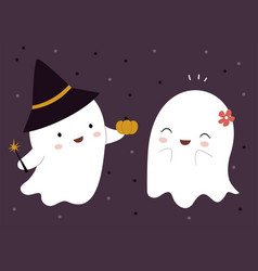 Two Lovers Ghosts Cute Card For Halloween