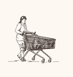 Woman With Shopping Cart Sketch