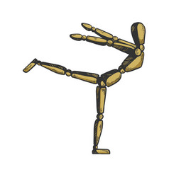 Wooden Toy In Ballet Pose Arabesque Engraving