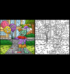 Zombie Clown With Balloons Coloring