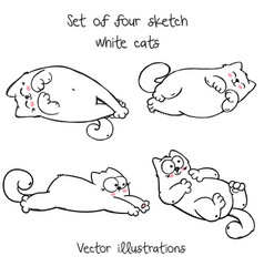 Big Set Of Four Sketch White Resting Cats