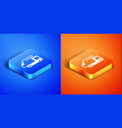 Isometric Garbage Truck Icon Isolated On Blue