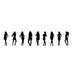 Set Of Black Silhouettes Young Women Isolated