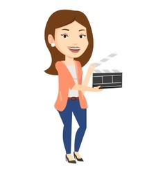 Smiling Woman Holding An Open Clapperboard