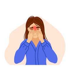 Woman Suffering From Sinus Headache Pressing