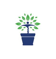 Flower Pot And Human Plant Logo Design