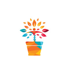 Flower Pot And Human Plant Logo Design