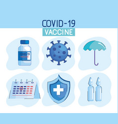 Covid19 Vaccine Lettering With Six Icons