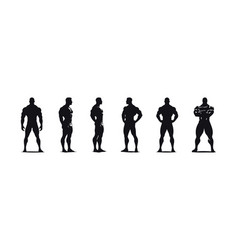 Set Of Black Silhouettes Of Athlete Bodybuilding