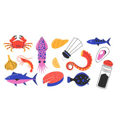 Doodle Seafood Animals Cartoon Oyster Crayfish