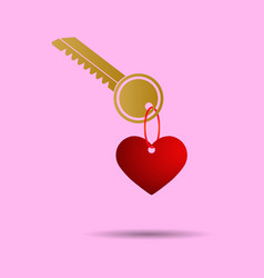 Heart Shaped Keychain On Key Pink Background