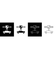 Set 3d Printer Car Icon Isolated On Black