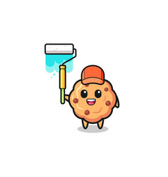 Chocolate Chip Cookie Painter Mascot With A Paint