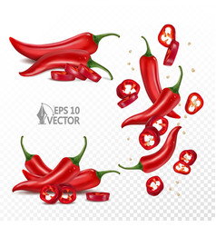 Set Of Red Fresh Chili Peppers Falling Pepper