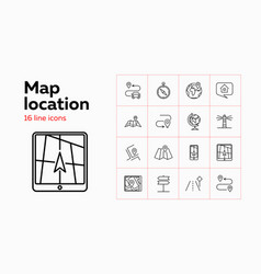 Map Location Line Icon Set Compass Direction