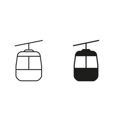 Cable Car Line And Silhouette Black Icon Set