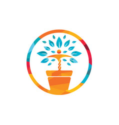 Flower Pot And Human Plant Logo Design