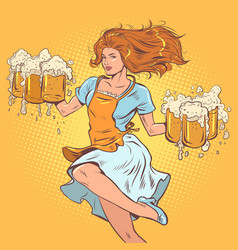 A Girl With Red Hair In Dress Delivers Beer