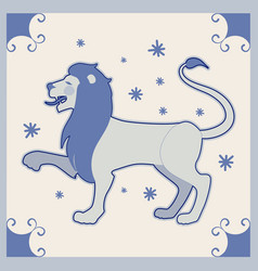 Ceramic Tile Rampant Lion And Stars Medieval