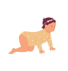 Cute Baby Girl Crawling On Floor Cartoon Toddler