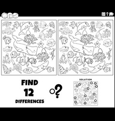 Differences Game With Cartoon Marine Animals