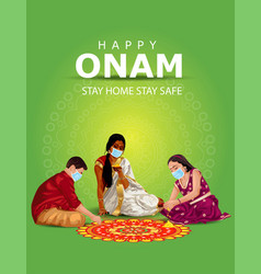 Happy Onam Greetings Woman Making Pookalam