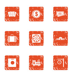 Cash Drawer Icons Set Grunge Style