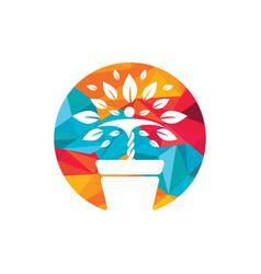 Flower Pot And Human Plant Logo Design