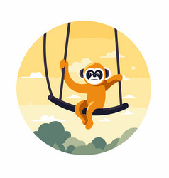 Monkey Swinging On A Swing In Flat Style