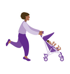 Black Mom Running With A Child In A Stroller