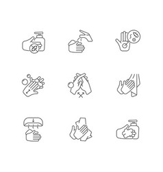 Hand Washing Steps Linear Icons Set